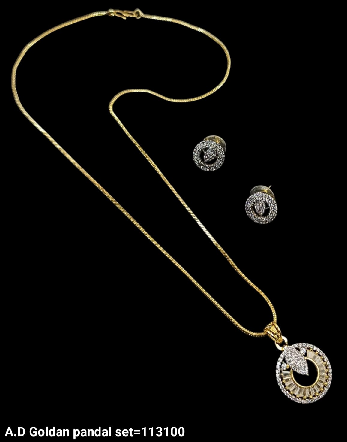 American Diamond Silver & Gold Plated Pendant Set